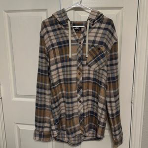 Men’s medium flannel shirt / jacket with hood.  Oversized perfect for layering.